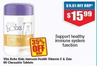 Chemist Warehouse Vita Bubs Kids Immune Health Vitamin C & Zinc 60 Chewable Tablets offer
