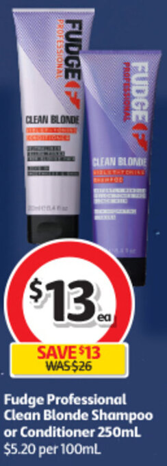 Coles Fudge Professional Clean Blonde Shampoo or Conditioner 250mL offer