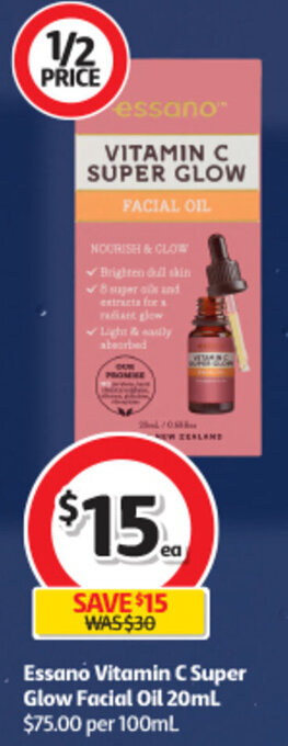 Coles Essano Vitamin C Super Glow Facial Oil 20mL offer