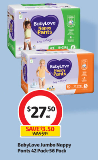 Coles BabyLove Jumbo Nappy Pants 42 Pack-56 Pack offer