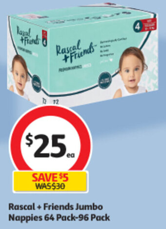 Coles Rascal + Friends Jumbo Nappies 64 Pack-96 Pack offer