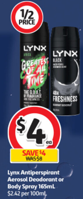 Coles Lynx Antiperspirant Aerosol Deodorant or Body Spray 165mL offer