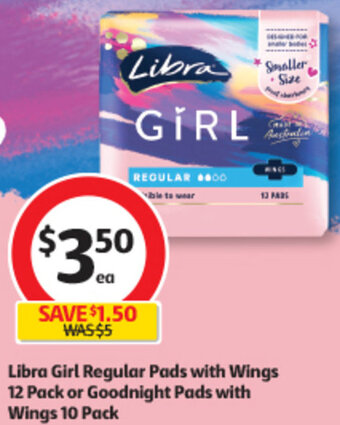 Libra Girl Regular Pads with Wings 12 Pack or Goodnight Pads with Wings 10 Pack