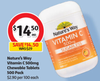Coles Nature's Way Vitamin C 500mg Chewable Tablets 500 Pack offer