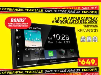 6.8″ AV APPLE CARPLAY ANDROID AUTO REC 200W