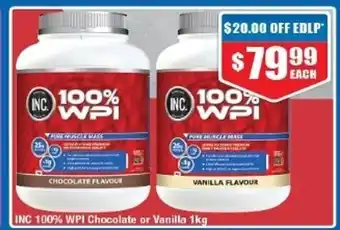 Chemist Warehouse INC 100% WPI Chocolate or Vanilla 1kg offer