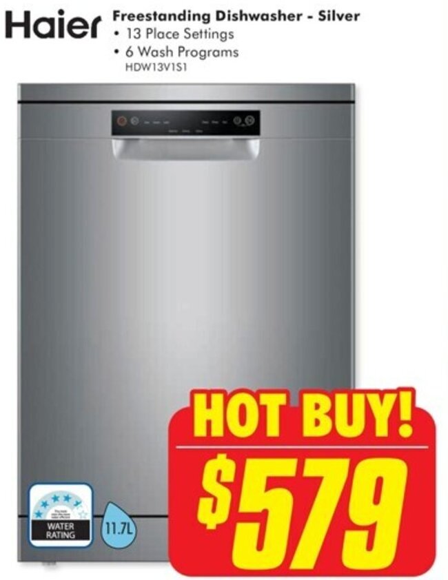Haier Freestanding Dishwasher Silver offer at The Good Guys