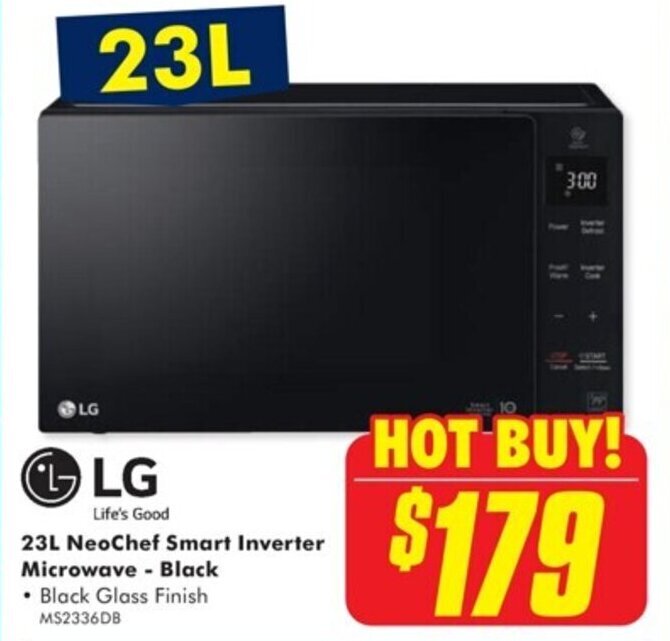 LG 23L NeoChef Smart Inverter Microwave Black • Black Glass Finish