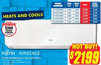 The Good Guys FUJITSU C7.1kW H8.0kW Reverse Cycle Split System offer