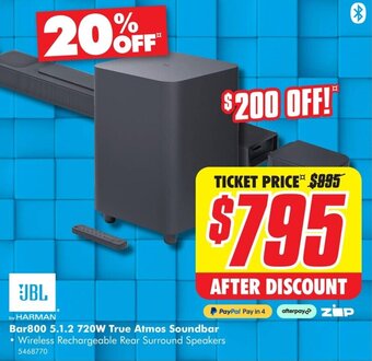The Good Guys JBL Bar800 5.1.2 720W True Atmos Soundbar offer