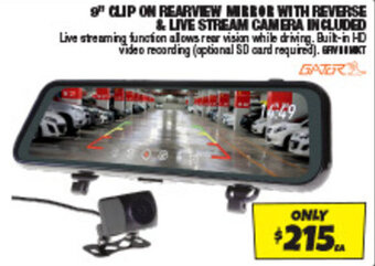 Autobarn 9" CLIP ON REARVIEW MIRROR WITH REVERSE & LIVE STREAM CAMERA INCLUDED offer