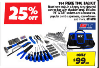 Autobarn 194 PIECE TOOL BAG KIT offer