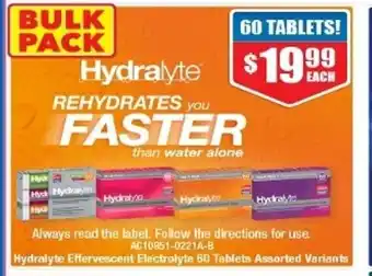 Chemist Warehouse Hydralyte Effervescent Electrolyte 60 Tablets Assorted Variants offer