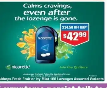 Nicorette Cooldrops Fresh Fruits or Icy Mint 160 Lozenges Assorted Variants
