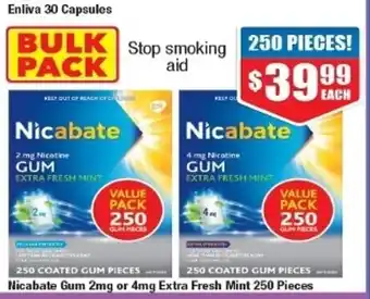 Chemist Warehouse Nicabate Gum 2mg or 4mg Extra Fresh Mint 250 Pieces offer