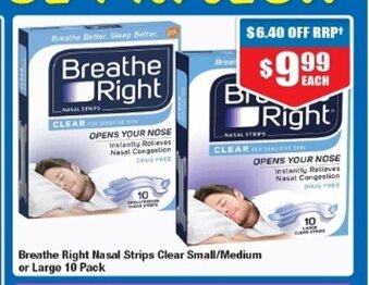 Chemist Warehouse Breathe Right Nasal Strips Clear Small/Medium or Large 10 pack offer