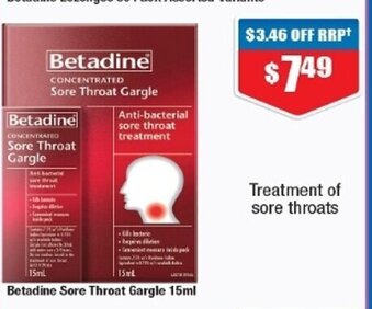 Chemist Warehouse Betadine Sore Throat Gargle 15ml offer