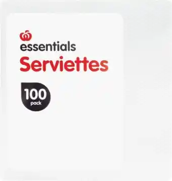 Woolworths Essentials Serviettes White 1 Ply Pk 100 offer