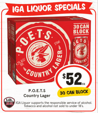 IGA P.O.E.T.S Country Lager offer