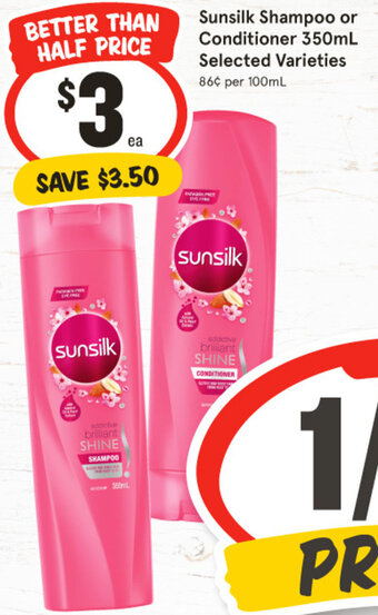 IGA Sunsilk Shampoo or Conditioner 350mL Selected Varieties offer