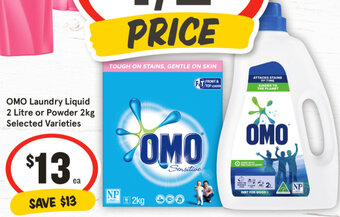IGA OMO Laundry Liquid 2 Litre or Powder 2kg Selected Varieties offer
