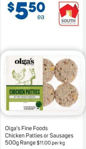 Foodland Olga's Fine Foods Chicken Patties or Sausages 500g offer