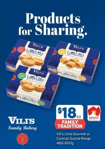 Foodland Vili's Little Gourmet or Cocktail Quiche Range 480-800g offer