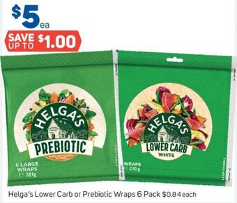 Foodland Helga's Lower Carb or Prebiotic Wraps 6 Pack offer