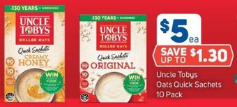 Foodland Uncle Tobys Oats Quick Sachets 10 Pack offer