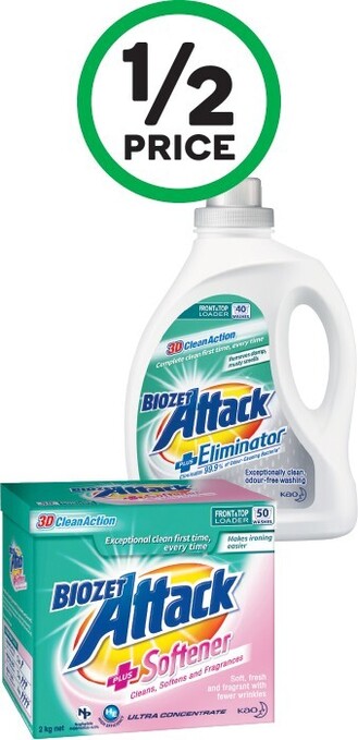 Woolworths Biozet Attack Plus Laundry Liquid 2 Litre or Powder 2 kg offer