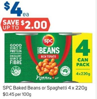 Foodland SPC Baked Beans or Spaghetti 4 x 220g offer