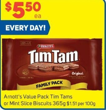 Arnott's Value Pack Tim Tams or Mint Slice Biscuits 365g