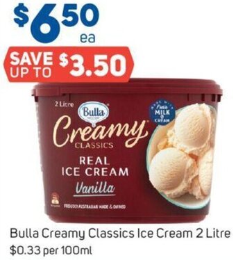 Foodland Bulla Creamy Classics Ice Cream 2 Litre offer