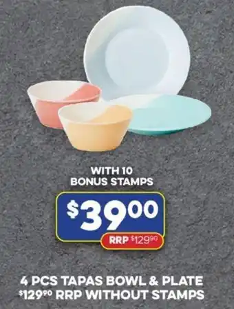 Foodland 4 PCS TAPAS BOWL & PLATE $129⁹⁰ RRP WITHOUT STAMPS offer