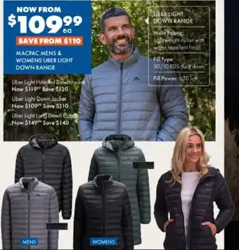 The Good Guys MACPAC MENS & WOMENS UBER LIGHT DOWN RANGE offer