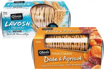 Woolworths Olinau2019s Artisan Crackers 100g, Sundried 90g, or Lavosh 100g offer