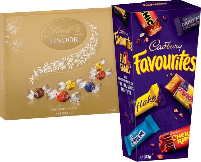 Cadbury Favourites 373g or Lindt Lindor Chocolate Gift Box 147-150g ...