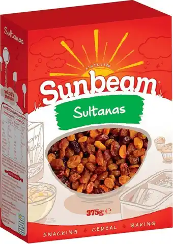 Sunbeam Australian Sultanas 375g or Currants 300g