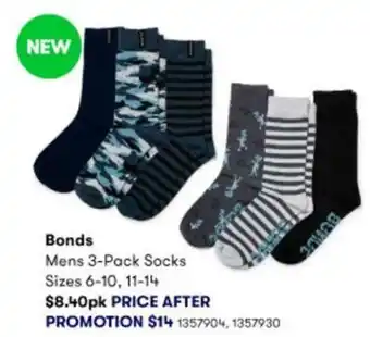 BIG W Bonds Mens 3-Pack Socks 6-10, 11-14 offer