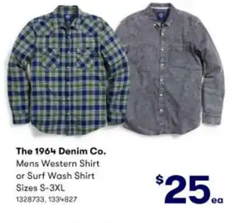 BIG W The 1964 Denim Co. Mens Mens Western Shirt or Surf Wash Shirt S-3XL offer