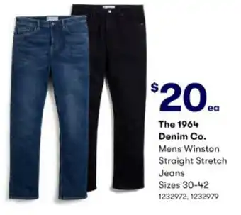 BIG W The 1964 Denim Co. Mens Winston Straight Stretch Jeans 30-42 offer