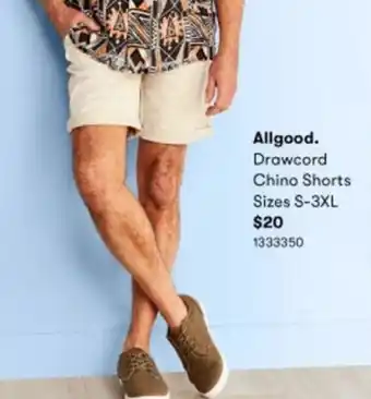 BIG W Allgood Drawcord Chino Shorts Sizes S-3XL offer