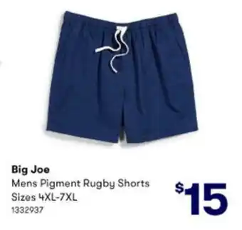 BIG W Big Joe Mens Pigment Rugby Shorts 4XL-7XL offer