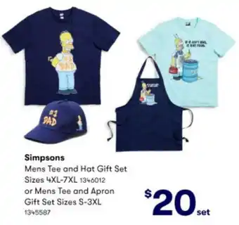 Simpson Mens Tee and Hot Gift Set 4XL-&xl or Mens Tee and Apron Gift Set S-3XL