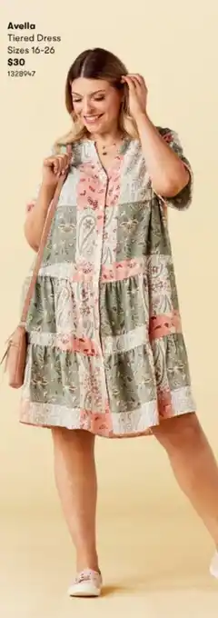 BIG W Avella Tiered Dress Sizes 16-26 offer