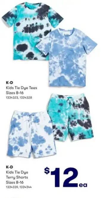 BIG W K-D Kids Tie Dye Tees and Kids Tie Dye Terry Shorts 8-16 offer