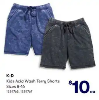 BIG W K-D Kids Acid Wash Terry Shorts 8-16 offer