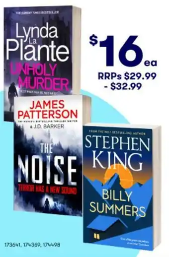BIG W RRps Lynda La Plante Unholy Murder, The Noise, Billy Summers offer