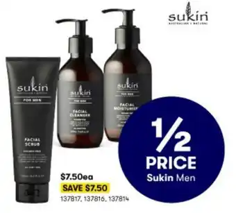 BIG W Sukin Men Facial Scrub, Cleanser, Moisturiser offer