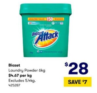 BIG W Biozet Laundry Powder 6kg offer